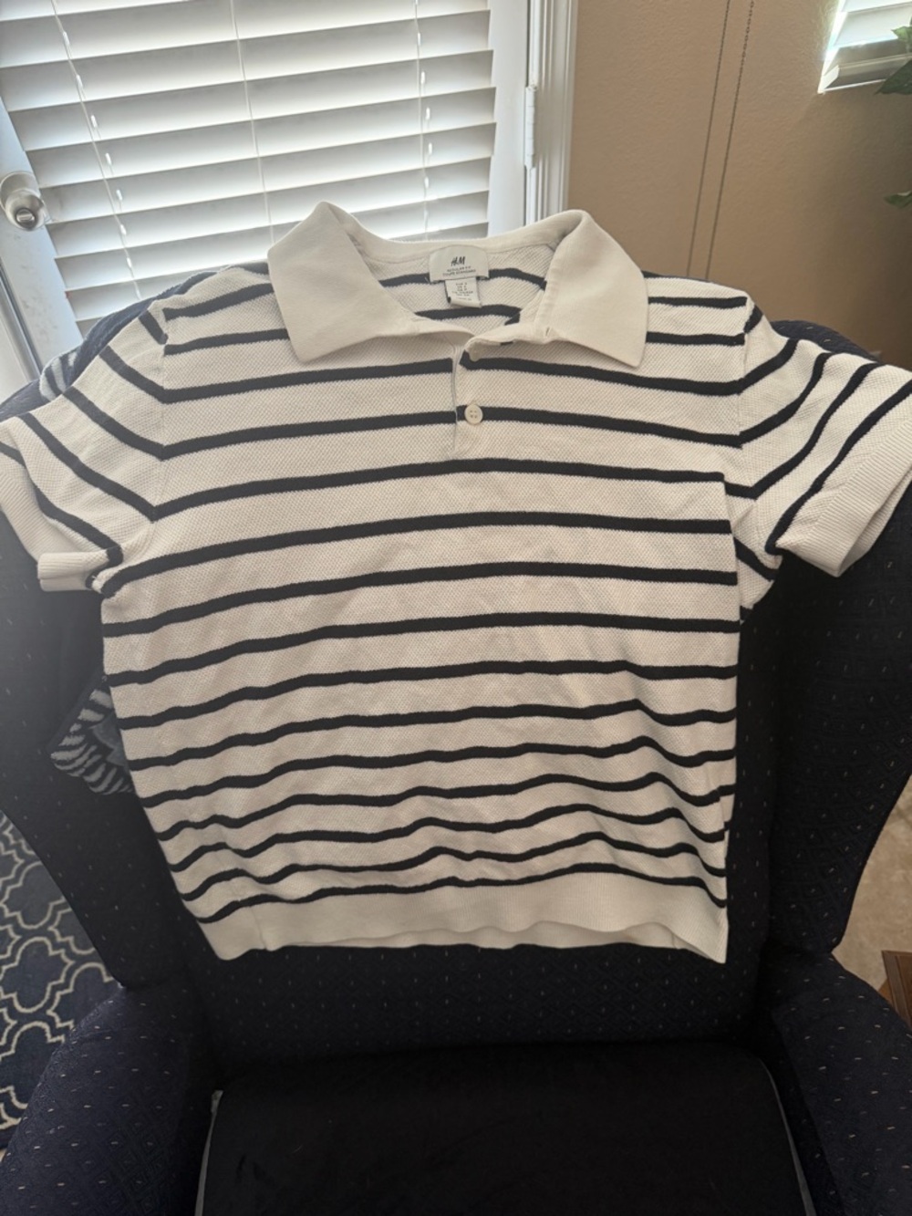 H&M White Polo Shirt with Black Stripes